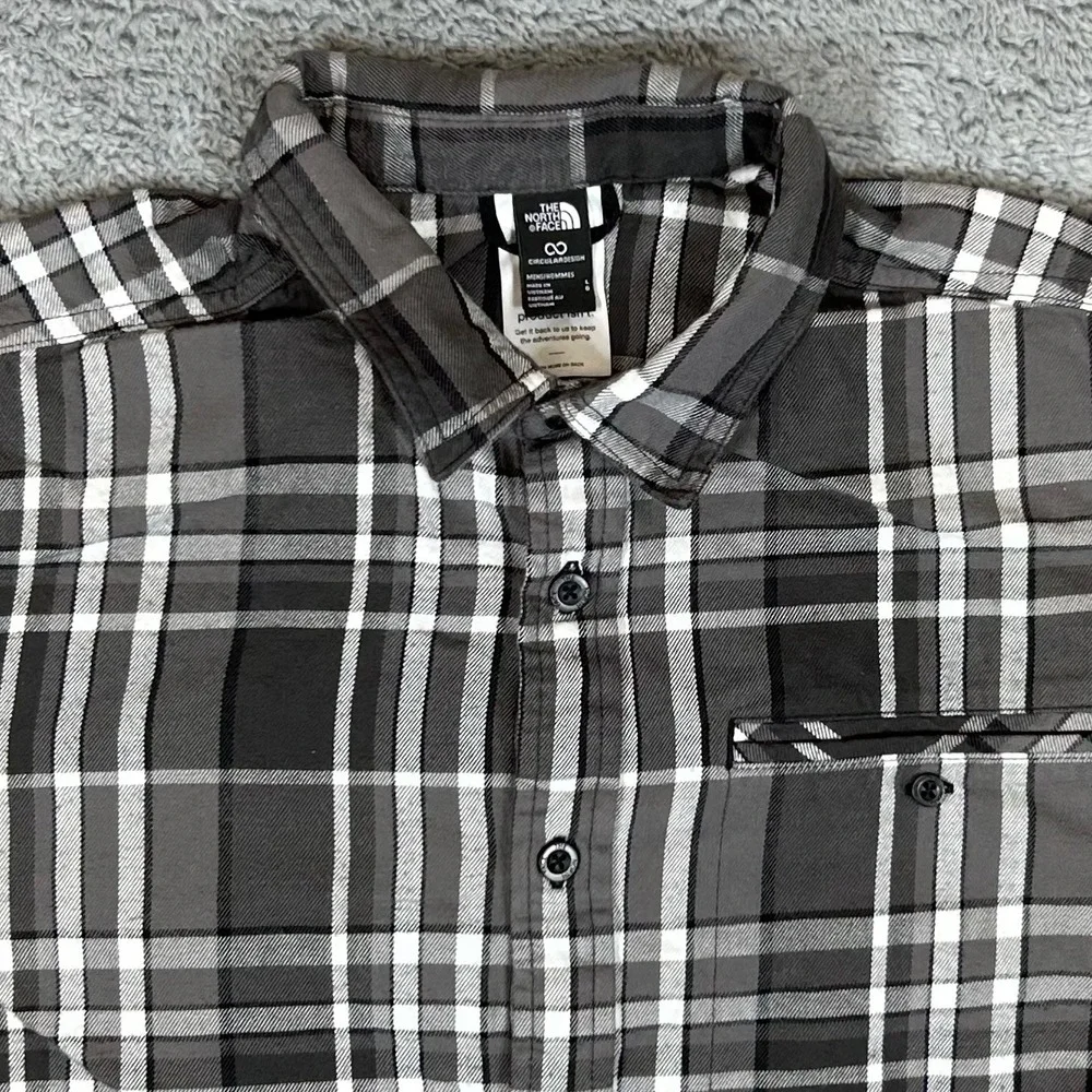 The North Face Mens Grey Plaid Circular Design Cotton Flannel Shirt Large